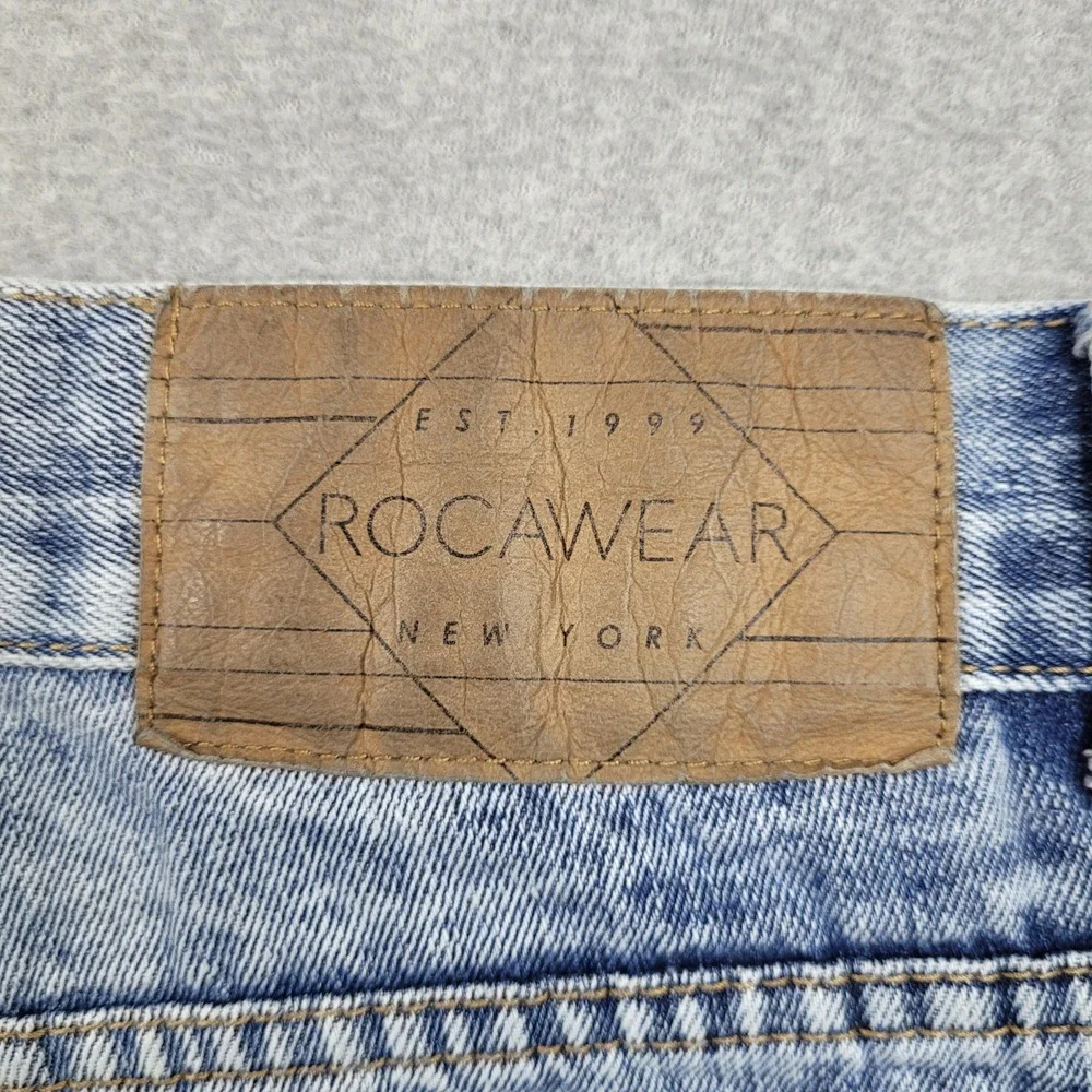 Rocawear Jeans Mens 46x34 Blue Acid‎ Wash Distressed Classic Fit Denim Pants